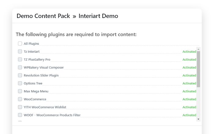 Install any starter website with <em>one-click</em> importer
