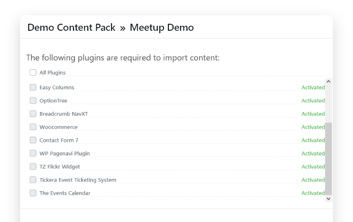 Install any starter website with <em>one-click</em> importer